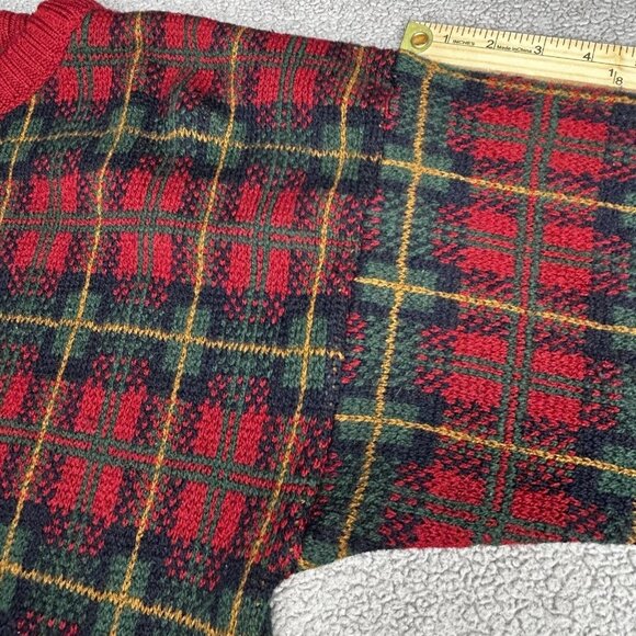 VINTAGE Eddie Bauer Sweater Mens M Red Green Tartan Plaid Crewneck Made USA 90s - Picture 9 of 12